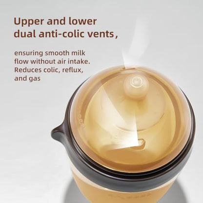 Demonstration of the wide-neck nipple assembly onto a compatible glass feeding bottle.