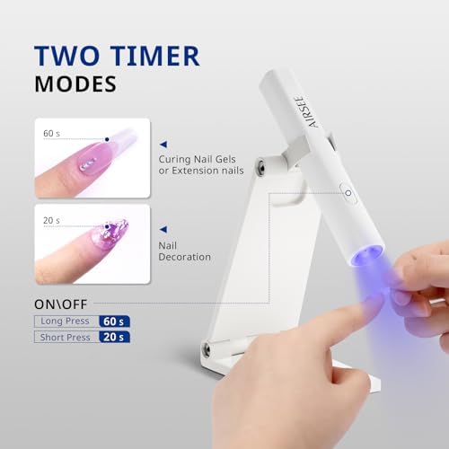 AIRSEE pen style silver cordless nail lamp being charged via usb cable connection