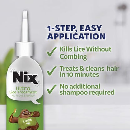Nix all in one lice shampoo bottle close up
