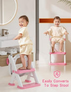 Side angle view of the stable triangular frame structure of the toddler step stool