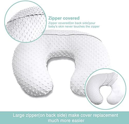 White and khaki nursing pillow covers on a support pillow