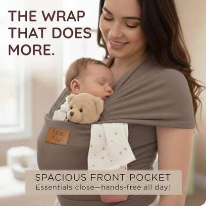 Parent wearing baby in Max and So cotton wrap carrier