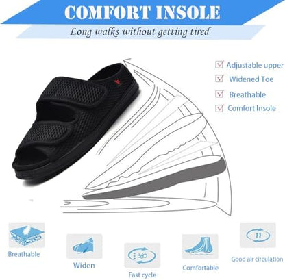 Top down view of open design AUSTYLCO slippers illustrating the wide fit for edema patients.