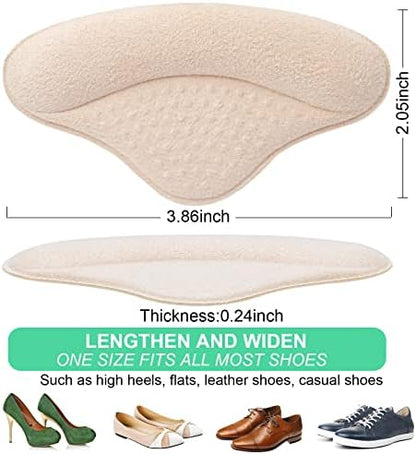Microfiber leather heel grips with self-adhesive backing for blister prevention.