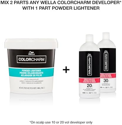 Close up of 32 fluid ounce Wella hair color developer packaging