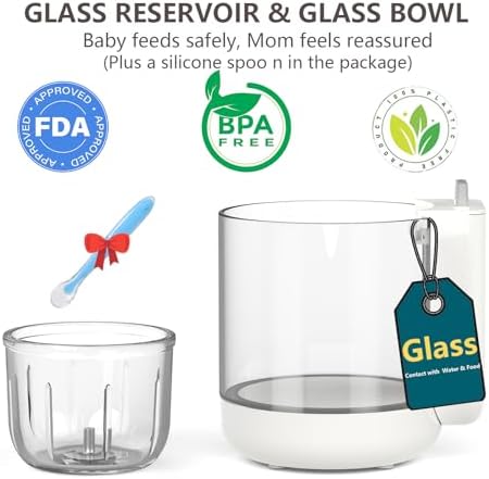 Dorfly multi-functional baby food steamer operating with visible steam in the glass reservoir.