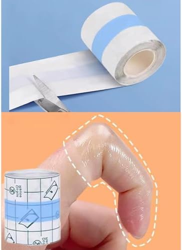 DeaHea fingertip bandages applied smoothly onto a dry cracked thumb tip for skin protection.