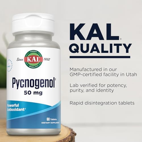 Close up of KAL Pycnogenol supplement bottle cap and neck seal