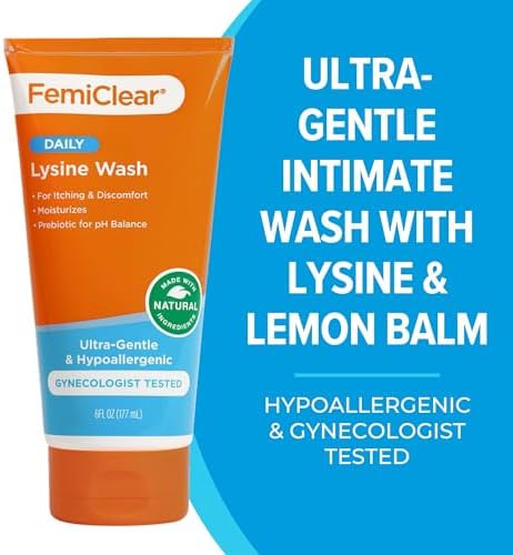 FemiClear Lysine and Lemon Balm feminine wash label showing natural ingredients