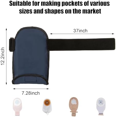 Blue adjustable colostomy pouch cover with universal waist belt.