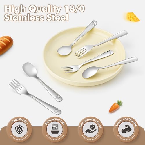 Close up of food grade stainless steel fork tines and spoon bowl