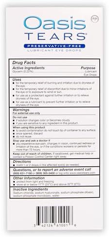 Oasis Tears OT6100 preservative free ocular lubricant packaging details