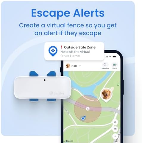 Smartphone app interface showing Tractive pet location map
