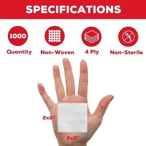 Healqu non woven 4 ply square sponges stacked neatly showing thickness and soft texture