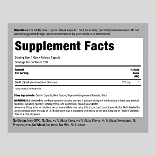 Piping Rock Dimethylaminoethanol 200 quick release capsules dietary supplement supplement facts
