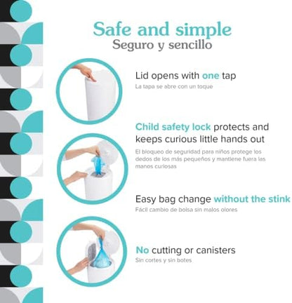 PurePail Classic Diaper Pail with two included refill bags