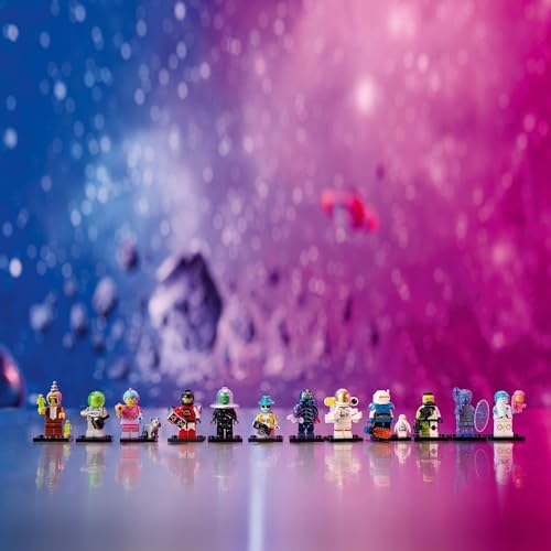 Detailed close up of Blacktron Mutant and Retro Space Heroine minifigures from Series 26