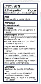 Authentic USA imported sodium chloride hypertonicity ophthalmic ointment tube showing dosage instructions