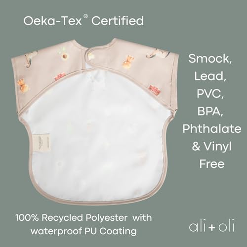 Ali+Oli baby smock showing catch-all front pocket