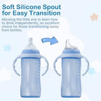 Complete pack of eight clear replacement spouts arranged neatly for baby cup maintenance