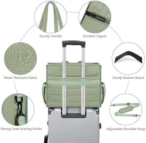 Back luggage sleeve of IBFUN diaper bag secured on rolling suitcase