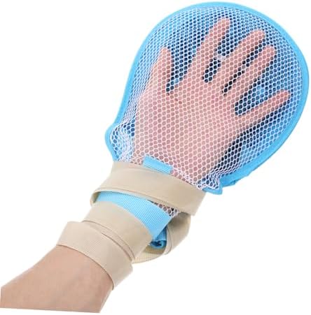 Anti-scratch safety mitts for dementia patients featuring adjustable wrist straps and secure fasteners.