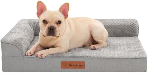 Rainmr Orthopedic Dog Bed for Small and Medium Dogs, Memory Foam Pet Bed with Washable Removable Cover, Nonskid Bottom, Waterproof, for Indoor, Outdoor, Crate Car Use, 30x20x6 Inches, Light Grey - Image 2