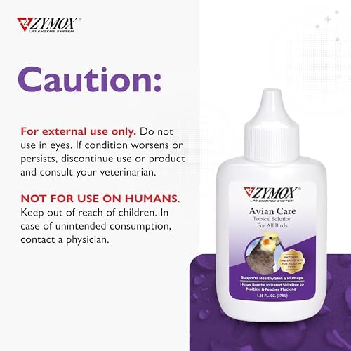 Zymox non-toxic bird topical solution for feather plucking and molting relief.