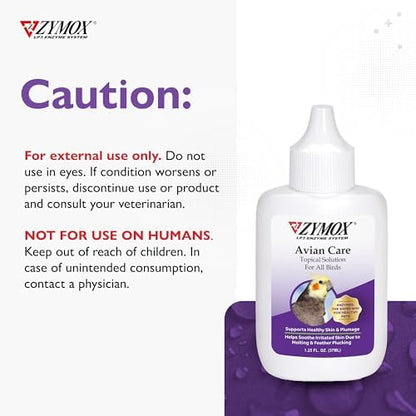 Zymox non-toxic bird topical solution for feather plucking and molting relief.