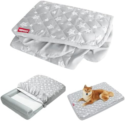 Quilted pet bed mattress protector top surface close up showcasing soft microfiber stitching.