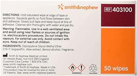 Individual sterile packets of Smith and Nephew universal adhesive remover wipes for sensitive skin.