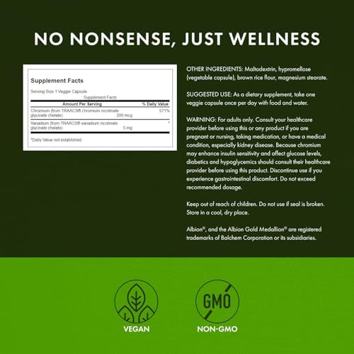 Back label of Swanson Vanadium and Chromium dietary supplement with nutritional facts and ingredient dosages.