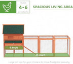 PawHut 137" Chicken Coop for 4-6 Chickens, Large Chicken House, Wooden Poultry Hen Cage with Nesting Box and Run for Backyard, Orange - Image 4