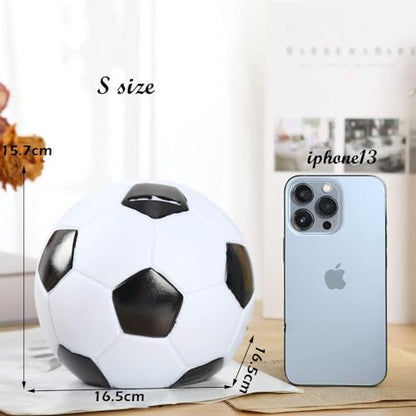 H&W football piggy bank displayed as room decor on a children study table