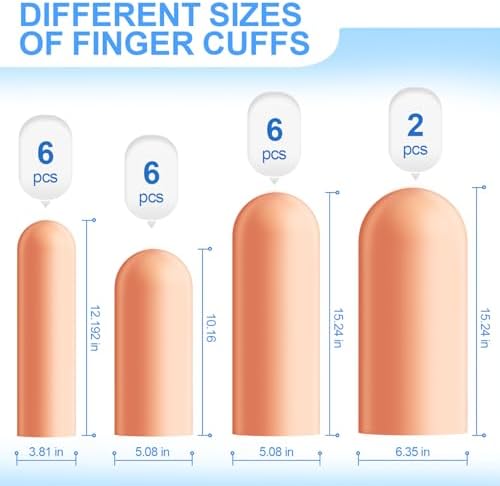 Ghzaocu silicone finger cots in multiple sizes displayed on a flat surface.