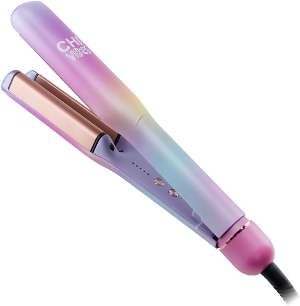 CHI Vibes Wave On Multifunctional Waver front view showcasing the vibrant pastel gradient finish and rose gold ceramic plates.