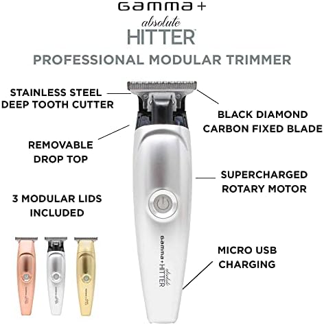 Gamma Plus Absolute Hitter showing three interchangeable modular color lids in rose gold and chrome