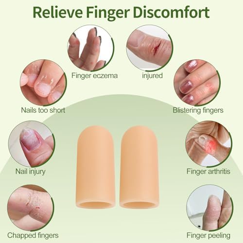 Ten pieces of medical grade gel finger caps displayed on a clean background