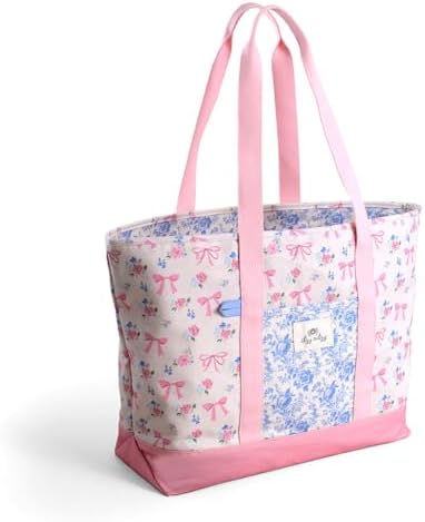 Side profile of Itzy Ritzy Ribbons and Bows canvas tote bag