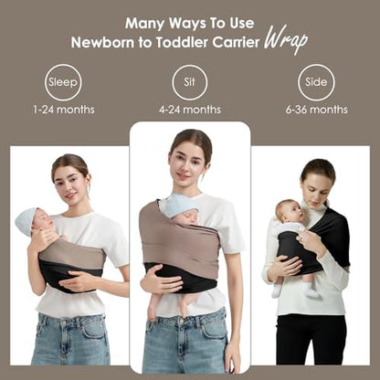 Shiaon baby sling carrier showing the adjustable fastening clip and secure release button assembly.
