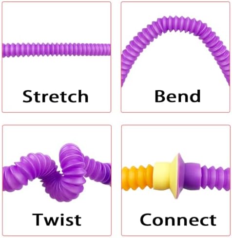 Four colorful bunny pop tube toys fully extended to illustrate the maximum stretched size.