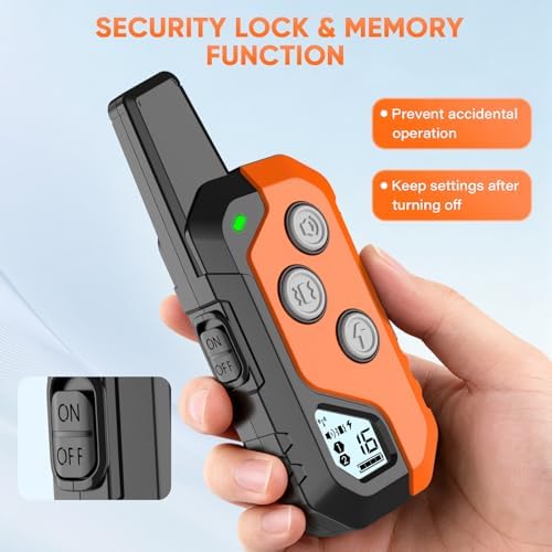 Dog training remote showing levels one to sixteen and security lock