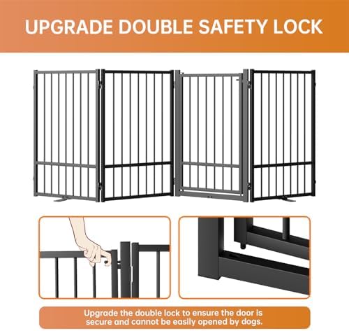 Snuowu heavy duty metal dog barrier showcasing the upgraded support feet and non slip rubber pads