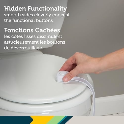 Safety 1st OutSmart Toilet Lock attached to standard toilet lid