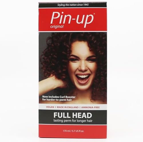 Pin-Up Original Full Head Home Perm 170ml kit front packaging showing a woman with brown curls for an authentic hair texturizing treatment.