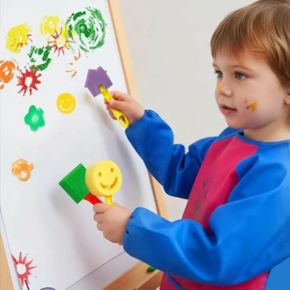 Close up of non toxic reusable sponge shapes for early childhood drawing activities