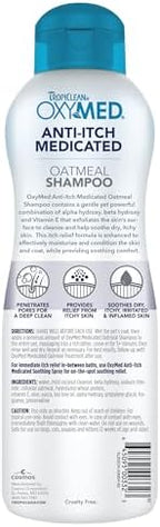 Dog enjoying a soothing bath with medicated oatmeal shampoo