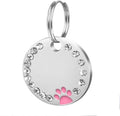 COOLLIANT personalized paw pet ID tag front view with pink rhinestones.