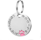 COOLLIANT personalized paw pet ID tag front view with pink rhinestones.