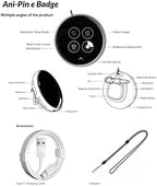Complete packaging contents including the dynamic LED touchscreen electronic button and the USB recharging cable.